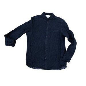 H&M L.O.G.G. Textured Button Down Shirt Men's MEDIUM Black Long Sleeve C…​